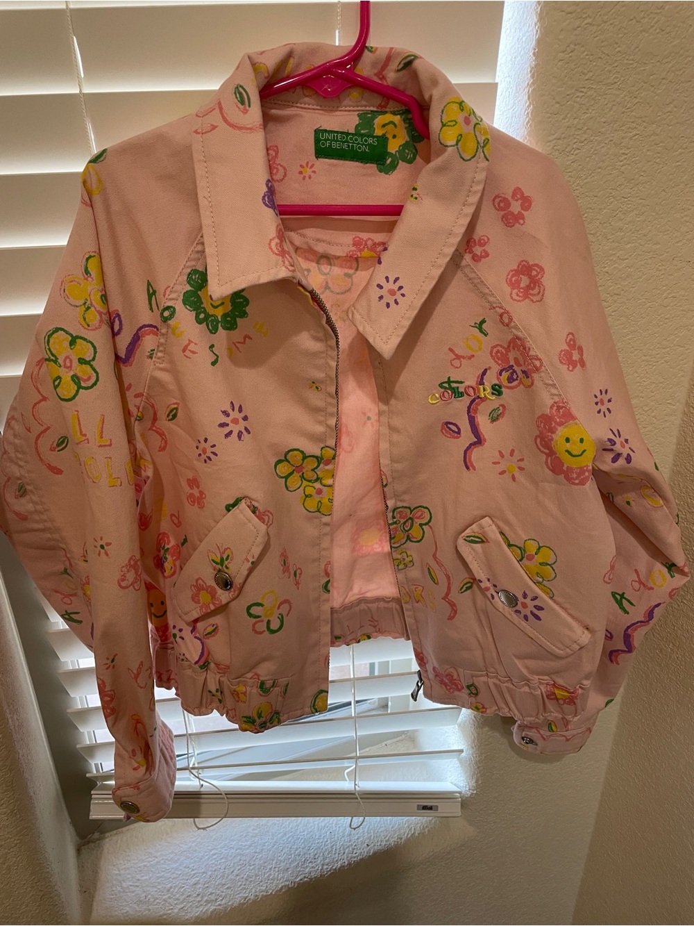 New without tag United Colors of Benetton Pink Floral Kids Jacket little girl 8Y